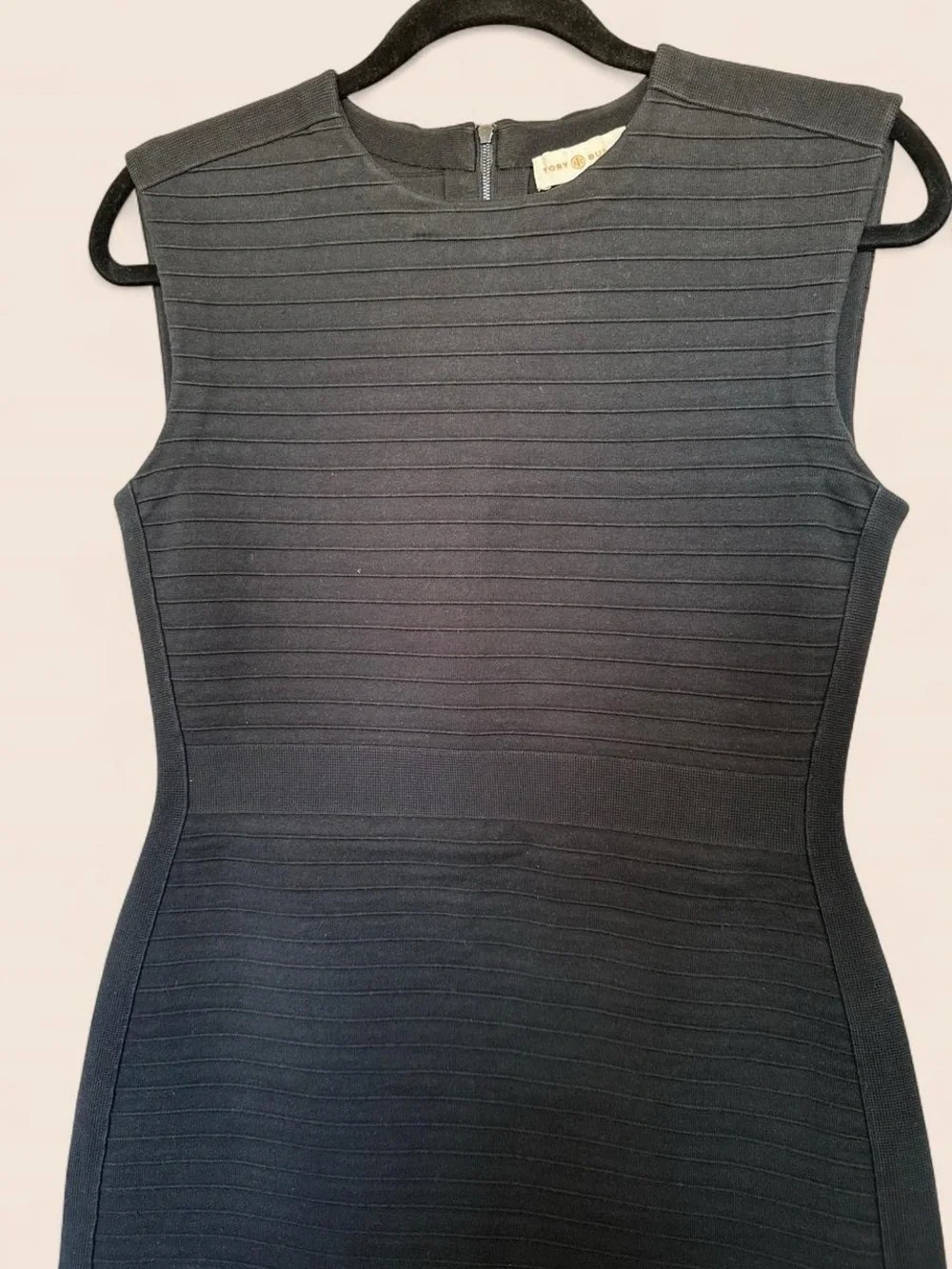 Tory Burch Sleeveless Black Ribbed Cotton Knit Sheath Dress Small